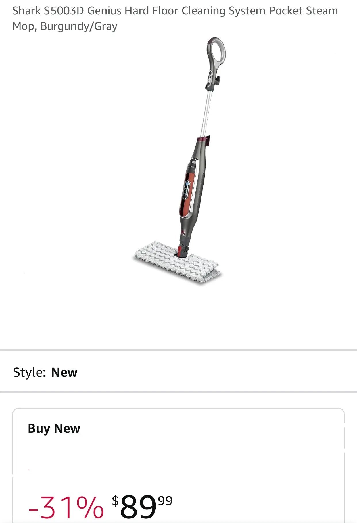 Shark S5003D Genius Hard Floor Cleaning System Pocket Steam Mop, Burgundy/Gray - ANM Liquidation