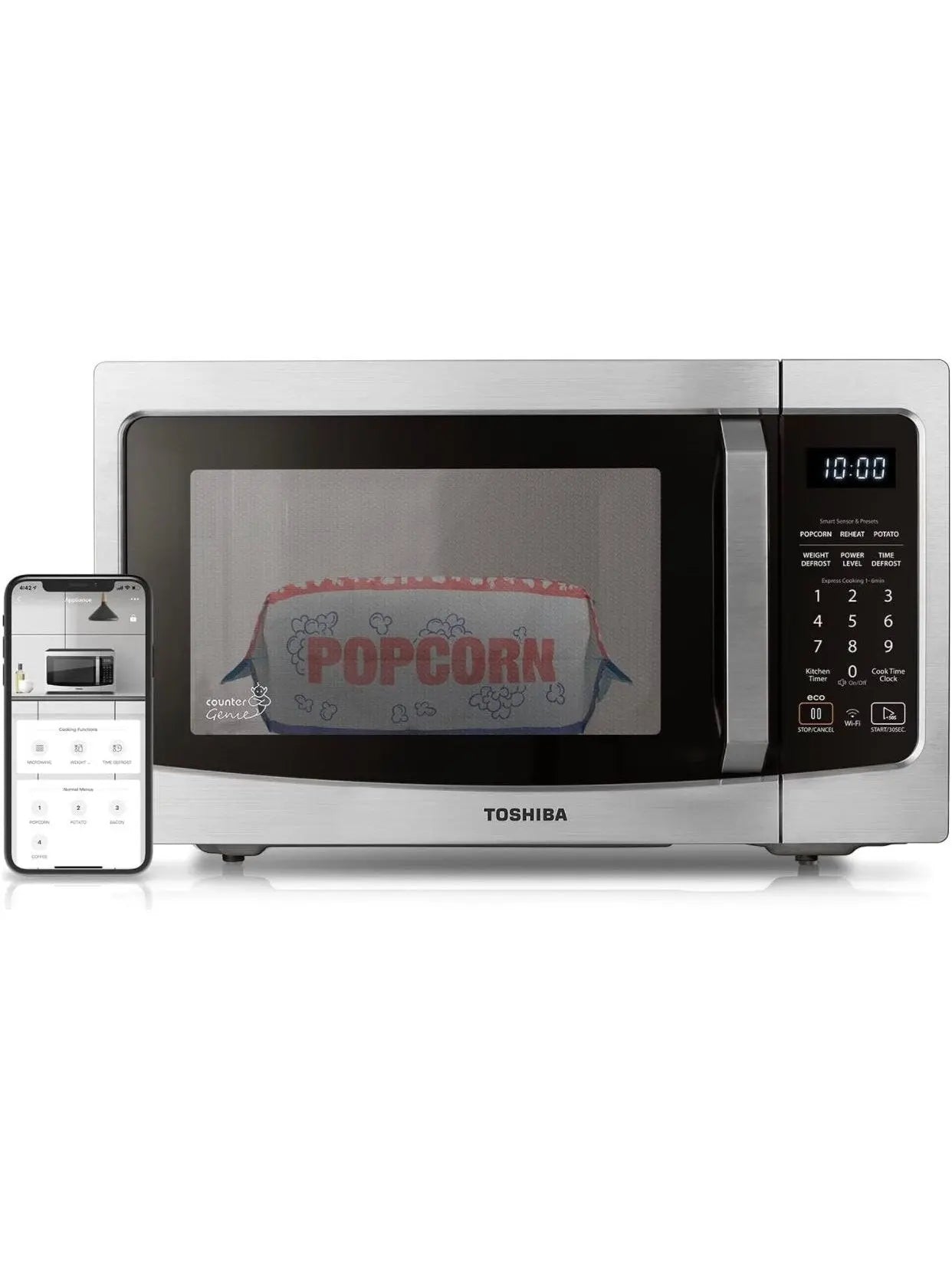 TOSHIBA ML-EM34P SS Smart Countertop Microwave, Sensor Reheat, Works With Alexa & Remote Control, Kitchen Essentials, Mute Function&ECO Mode, 1100W, 1.3 Cu Ft, With 12.4" Turntable, Stainless Steel