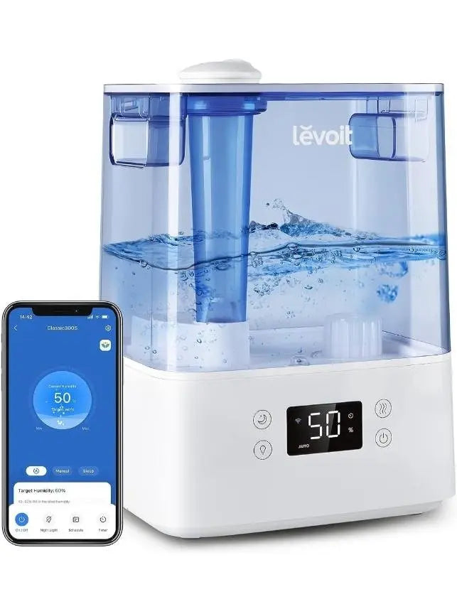 LEVOIT Classic300S Ultrasonic Smart Top Fill Humidifier, Extra Large 6L Tank for Whole Family, APP & Voice Control, Essential Oil Diffuser, Humidity Setting with Sensor, Quiet Sleep Mode, Night Light