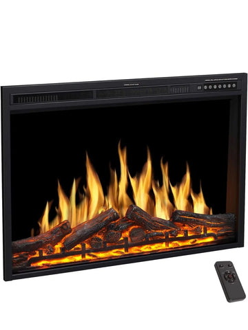 R.W.FLAME Electric Fireplace Insert 37Inch with Adjuatble Flame Colors, Log Colors, Flame Speed and Brightness, Remote Control, 750W/1500W