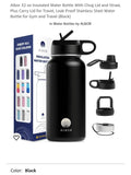 Albor 32 oz Insulated Water Bottle With Chug Lid and Straw, Plus Carry Lid for Travel, Leak Proof Stainless Steel Water Bottle for Gym and Travel Black