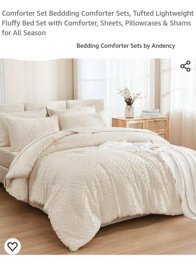 Comforter Set Beddding Comforter Sets, Tufted Lightweight Fluffy Bed Set with Comforter, Sheets, Pillowcases & Shams for All Season