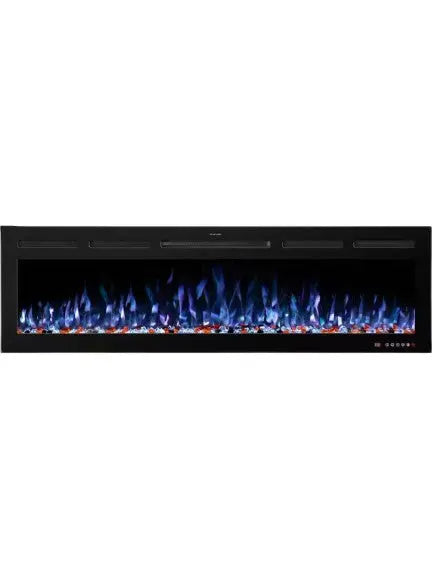 48 in. Smart Electric Fireplace Inserts Recessed and Wall Mounted Fireplace with Remote in Black