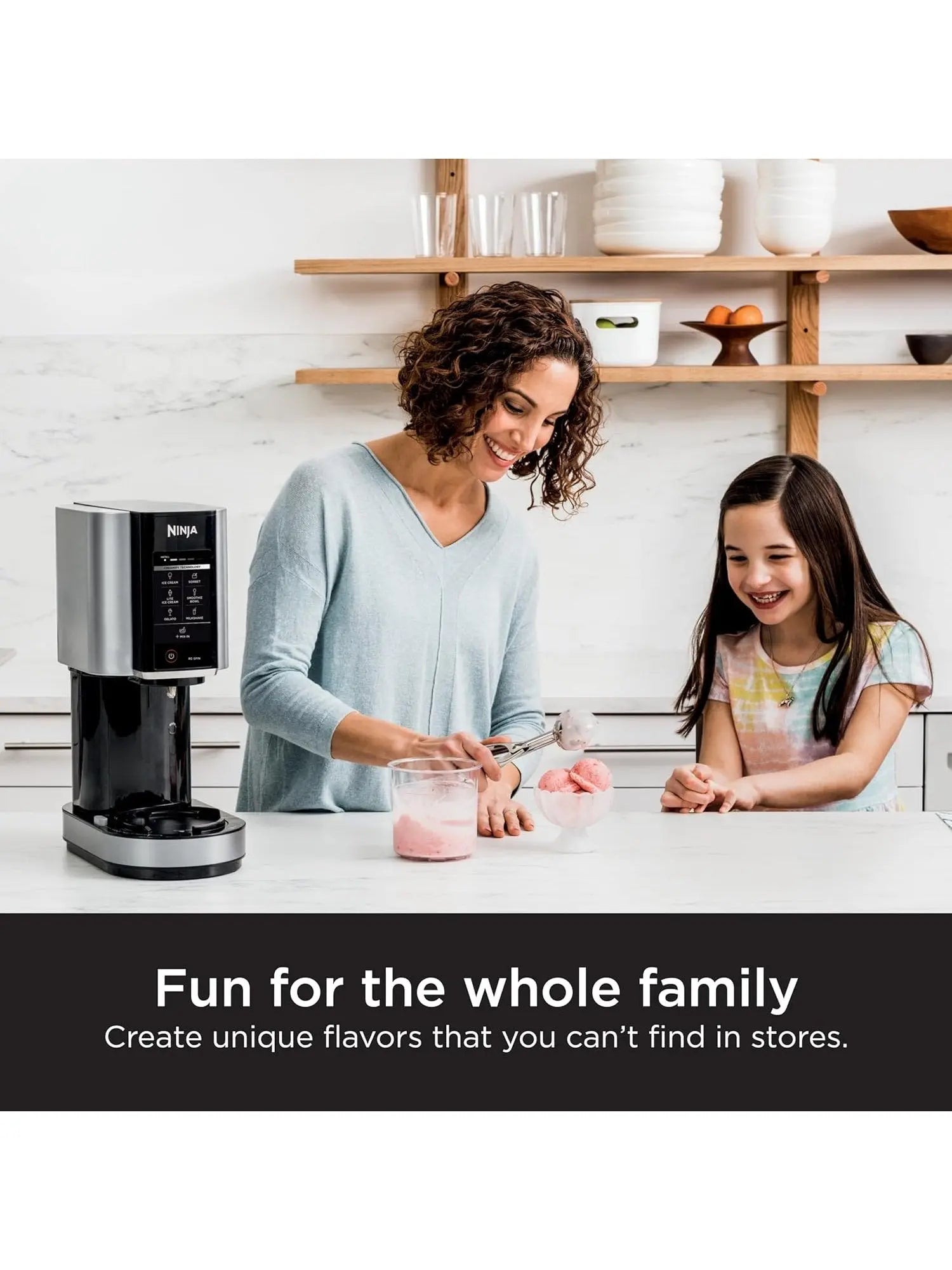 Ninja NC301 CREAMi Ice Cream Maker, for Gelato, Mix-ins, Milkshakes, Sorbet, Smoothie Bowls & More, 7 One-Touch Programs, with 2 Pint Containers & Lids, Compact Size, Perfect for Kids, Silver