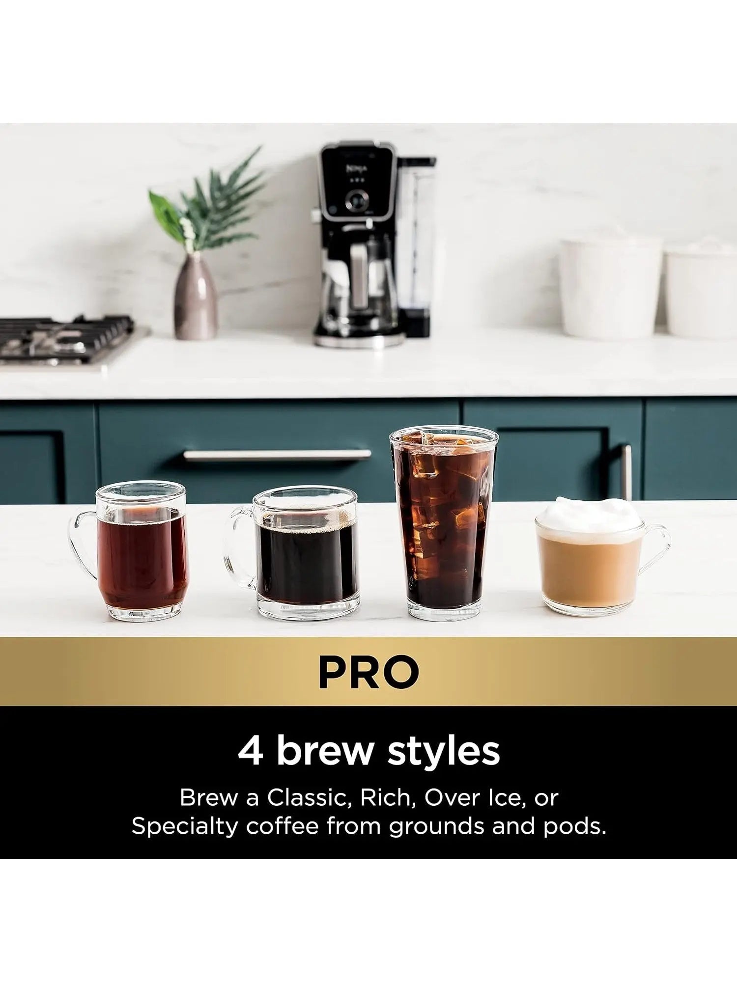 Ninja CFP301 DualBrew Pro Specialty 12-Cup Drip Maker with Glass Carafe, Single-Serve Grounds, compatible with K-Cup pods, with 4 Brew Styles, Frother & Separate Hot Water System, Black